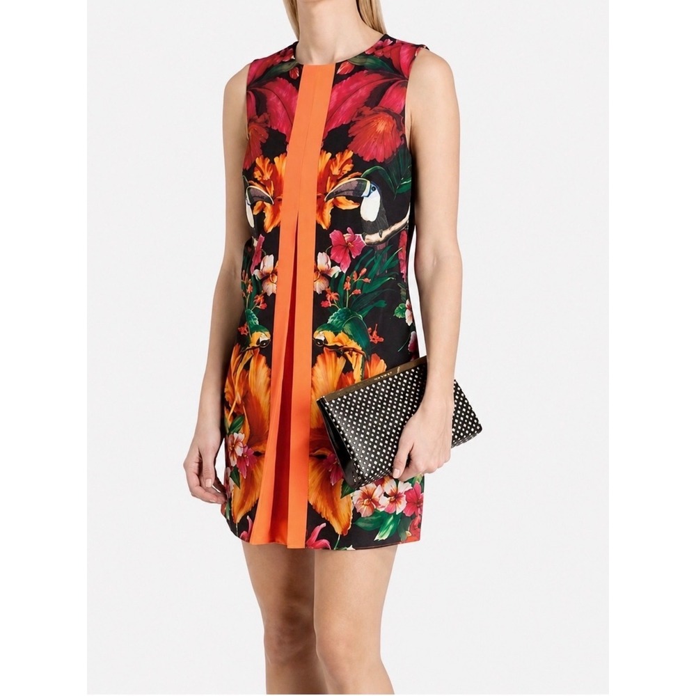 Ted Baker London Toucan Tropical Shift Dress Size 2 /6 Sleeveless Floral Bird